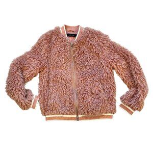 ZARA BASIC Pink Faux Fur Sherpa Bomber Jacket Women’s Small Zip Up Cozy Plush